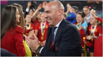 Luis Rubiales, President of the Royal Spanish Football Federation, celebrates after the team's victory in the FIFA Women's World Cup Australia & New Zealand 2023 Final. Photo by Alex Pantling.