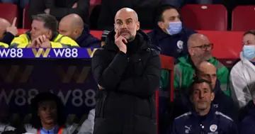 Manchester City manager Pep Guardiola during the Premier League match at Selhurst Park, London. Picture date: Monday March 14, 2022. (Photo by Adam Davy/PA Images via Getty Images)