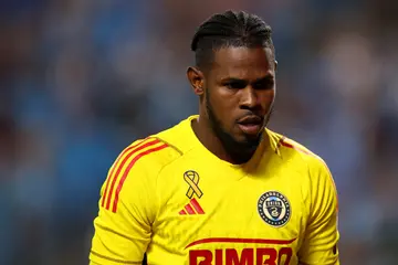 Andre Blake of Philadelphia Union during the first half of the match against the Charlotte FC at Bank of America Stadium on September 20, 2023, in Charlotte, North Carolina