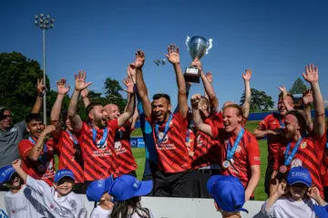 FC Motor Neubrandenburg Sud celebrate with their cup