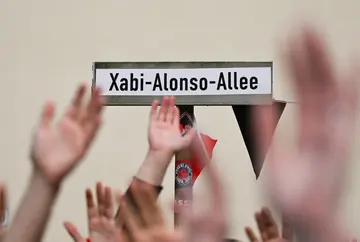 Streets ahead: A mock street sign reading "Xabi Alonso Boulevard" is shown ahead of Sunday's game between Bayer Leverkusen and Werder Bremen