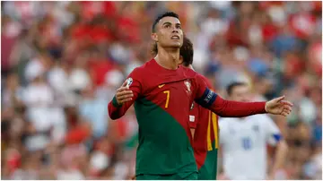 Cristiano Ronaldo looks dejected during the UEFA EURO 2024 qualifying round group J match between Portugal and Bosnia Herzegovina at Estadio Jose Alvalade. Photo by Joao Rico.