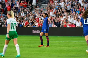 Alana Cook reacts after scoring the winning goal in a 1-0 win for the USA over Ireland on Tuesday
