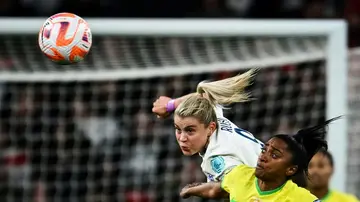 England striker Alessia Russo (L) has joined Arsenal