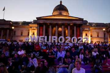 Supporters gathered in Trafalgar Square to watch England's 4-0 thrashing of Sweden on big screens