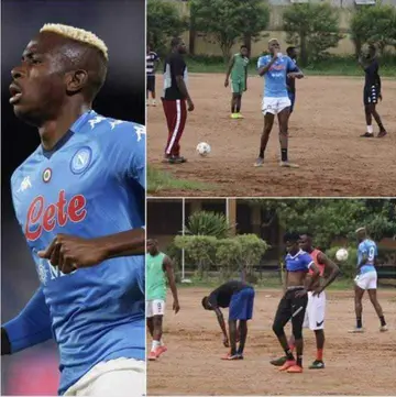 Napoli's most expensive signing Victor Osiheme spotted playing on grassless pitch with friends in Nigeria