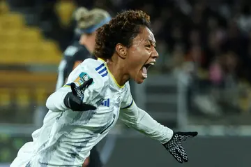 Philippines' forward Sarina Bolden scores against co-hosts New Zealand at the Women's World Cup in Wellington