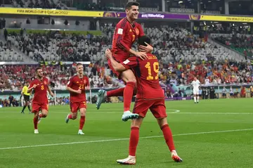 Spain midfielder Carlos Soler celebrates scoring his team's sixth goal against Costa Rica in the big rout