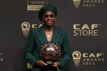 Asisat Oshoala of Nigeria receives the Women’s Player of the Year award during the 2023 Confederation of African Football (CAF) Awards in Marrakesh on December 11, 2023.