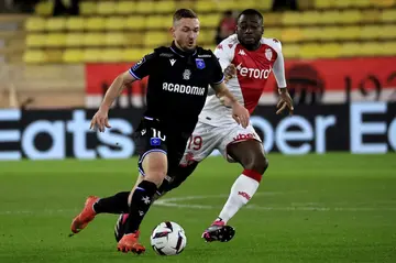 Youssouf Fofana (R) in action for Monaco in a recent game against Auxerre