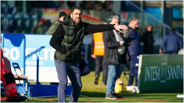 Cesc Fabregas watches the match between Brescia Calcio and Como 1907 in the Serie BKT at Rigamonti Stadium. Photo by Luca Rossini.