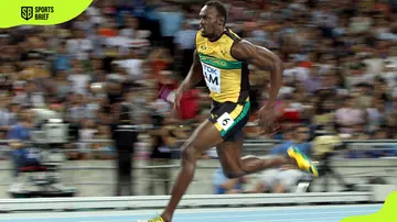 Usain Bolt sprinting to victory