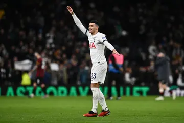 Pedro Porro celebrates following a goal in an EPL match against Bournemouth