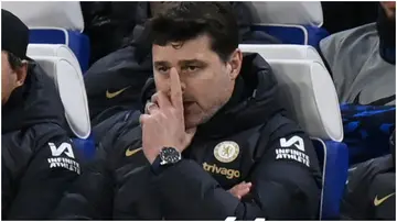 Mauricio Pochettino gestures during the English FA Cup fifth-round match between Chelsea and Leeds United at Stamford Bridge. Photo by Glyn Kirk.
