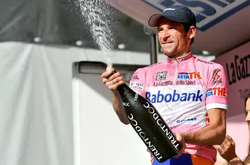 Denis Menchov on the podium after Stage 15 of the 100th Giro d'Italia