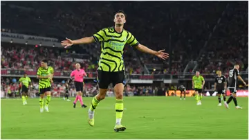 Arsenal's Kai Havertz celebrates after scoring their team's goal against the MLS All-Stars at Audi Field. Photo by David Price.