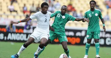 Asamoah Gyan playing against Nigeria at the 2010 World Cup in Angola. Credit: @ghanasoccernet