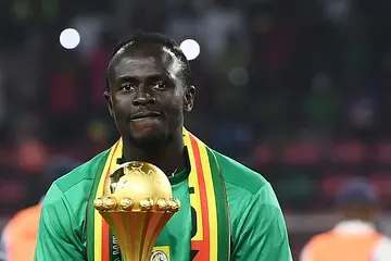 Senegal star Sadio Mane with the Africa Cup of Nations trophy after winning the 2022 final against Egypt