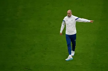 Heading for the exit: Igor Tudor runs the warm-up before Marseille lost at home to Brest on May 27