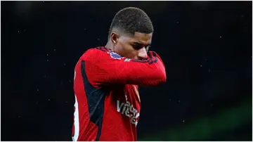 Marcus Rashford looks dejected after the Premier League match between Manchester United and AFC Bournemouth at Old Trafford. Photo by Danehouse.