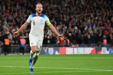 England's Harry Kane celebrates after scoring against Italy