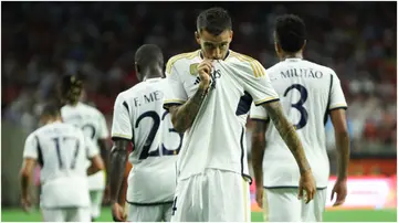 Joselu celebrates after scoring during a friendly match between Real Madrid and Manchester United as part Soccer Champion Tour at NRG Stadium. Photo by Omar Vega.