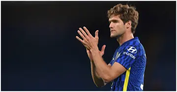Marcos Alonso during the Premier League match between Chelsea and Leicester City at Stamford Bridge. Photo by MB Media.