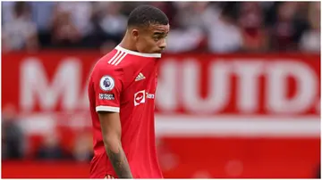 A dejected Mason Greenwood walks off dejected after losing to Aston Villa during the Premier League match between Manchester United and Aston Villa at Old Trafford. Photo by Matthew Ashton.