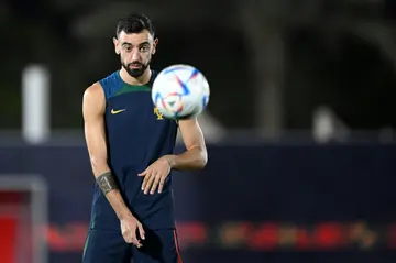 Portugal's midfielder Bruno Fernandes takes part in a training session at the Al Shahania SC training site