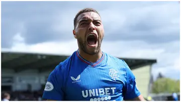 Cyriel Dessers celebrates after scoring a goal for Rangers in a past Scottish league match. Photo: Ian MacNicol.