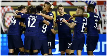 Adrien Rabiot celebrates with teammates after scoring a goal during the UEFA Nations League match between Croatia and France at Stadion Poljud in Split. Photo by FRANCK FIFE.