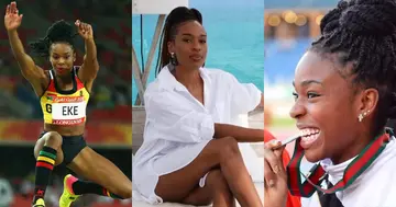 Watch Ghanaian athlete Nadia Eke's pre-jump routine as she jams to Shatta Wale's Taking Over