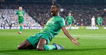 Alexander Isak of Real Sociedad celebrates after scoring his team's second goal during the Copa del Rey Quarter Final against Real Madrid CF (Photo by Quality Sport Images/Getty Images)