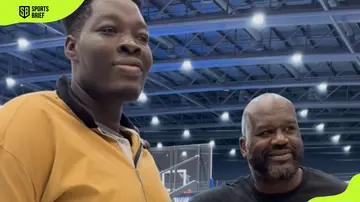 Abiodun Adegoke (L) and Shaquille O'Neal (R)