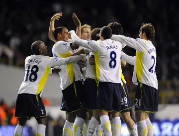 Tottenham Hotspur players are seen celebrating