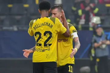 Dortmund's Jude Bellingham (L) and Marco Reus both scored as their side won 3-0 at home against Copenhagen