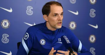 Chelsea boss Thomas Tuchel during a past press conference. Photo: Getty Images.