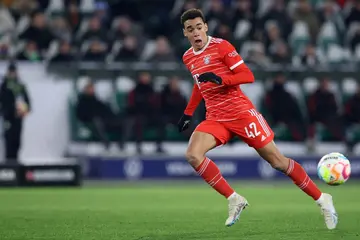 Star man: Bayern Munich's Jamal Musiala in action on Sunday