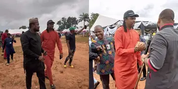 Super Eagles Legend Kanu Storms Oba in Style for Cubana's Mom's Burial as Fans Rush to Take Selfie with Him