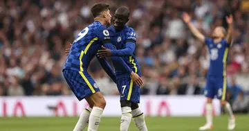 N'Golo Kante celebrates with teammate Kai Havertz against Tottenham Hotspur (Photo by Marc Atkins/Getty Images)
