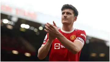 Harry Maguire applauds the fans after the Premier League match between Manchester United and Norwich City at Old Trafford. Photo by Manchester United.