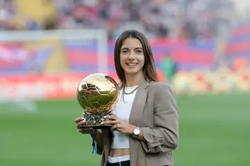 Barcelona's midfielder Aitana Bonmati showed supporters her Ballon d'Or award, one of many trophies she lifted in an exquisite 2023
