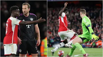 Bukayo Saka, Harry Kane, Arsenal, Bayern Munich, UEFA Champions League, penalty.