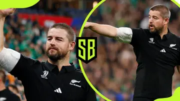 Dane Coles celebrates a victory in the Rugby World Cup France 2023