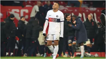 Kylian Mbappe looks disappointed after the Ligue 1 match between Lille OSC and Paris Saint-Germain at Stade Pierre-Mauroy. Photo by Xavier Laine.