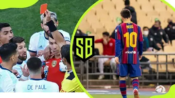 Messi receiving red card in Argentina and Barcelona