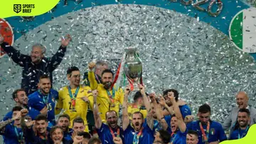 Team Italy celebrates victory at Euro 2020