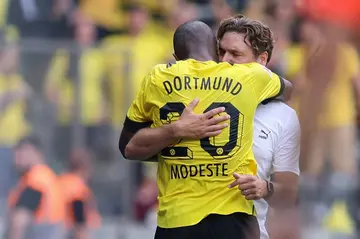 French striker Anthony Modeste headed in a first-half goal to see Borussia Dortmund get their season back on track with a narrow 1-0 win away at Hertha Berlin on Saturday.