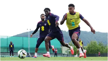 Kobbie Mainoo turned Joe Gomez inside out with an insane skill during England's training session. Photo by Adam Davy.