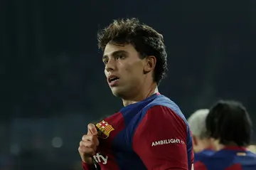 Barcelona's Portuguese forward Joao Felix celebrates after scoring his team's second goal